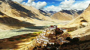 white concrete buildings, Tibet, monastery, Himalayas