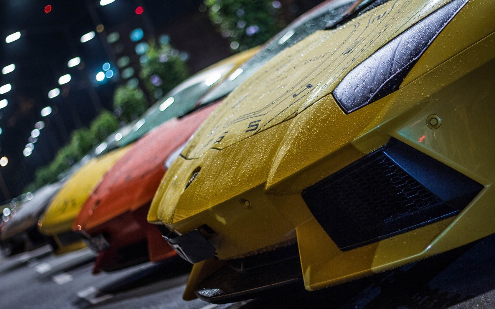 Yellow Lamborghini Aventador, Lamborghini, rain, water drops, yellow