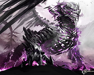 gray and purple dragon digital wallpaper, skeleton, dragon, Guild Wars 2