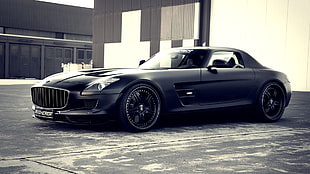 black sports car, Mercedes SLS, Mercedes Benz, car, vehicle