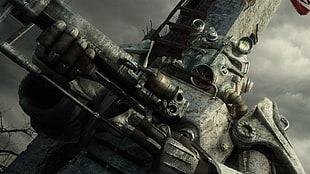 robot holding rifle photo, Fallout, Fallout 3, video games