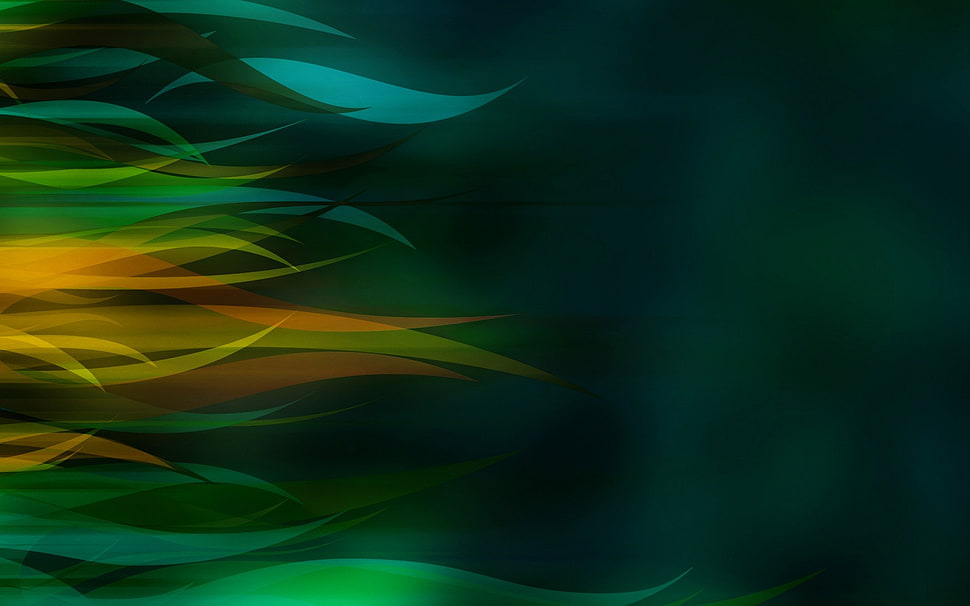 green, orange, and teal leaves digital wallpaper, digital art, shapes HD wallpaper