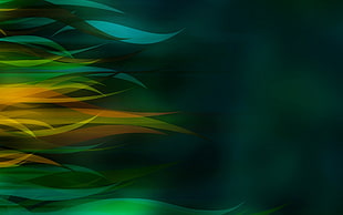 green, orange, and teal leaves digital wallpaper, digital art, shapes