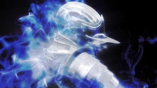 character in gray armor surrounded by blue flames digital wallpaper, video games, Demon's Souls