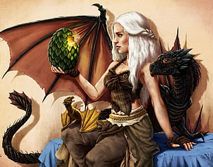black dragon artwork, Daenerys Targaryen, Game of Thrones, dragon, artwork