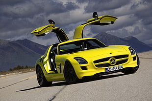 yellow Mercedes-Benz Gullwing coupe