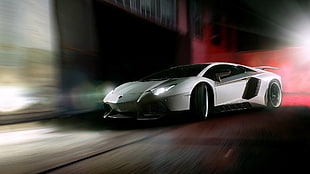 gray sports car, car, blurred, Lamborghini, Lamborghini Aventador HD wallpaper