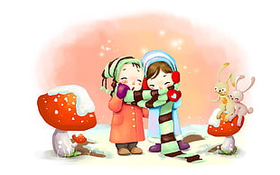 two girls using one scarf graphic wallpapers
