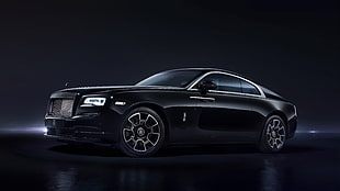 black coupe, car, Rolls-Royce, black