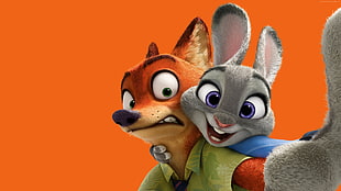 orange fox and gray rabbit disney anime characters