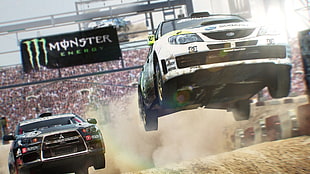 Monster Energy Car Racing Event during daytime HD wallpaper