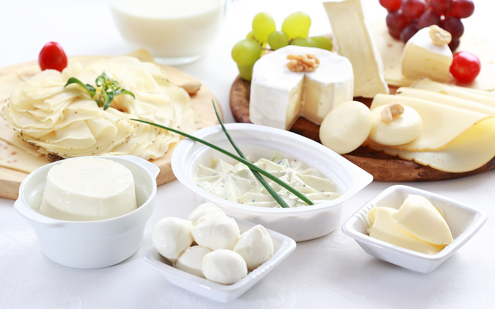 assorted food on white surface HD wallpaper
