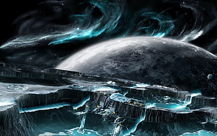 two planets with moon digital artwork, space, planet, science fiction