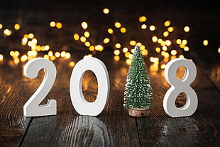 christmass tree miniature, numbers, lights, 2018 (Year) HD wallpaper