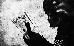 Darth Vader reading Harry Potter and the Deathly Hallows book illustration