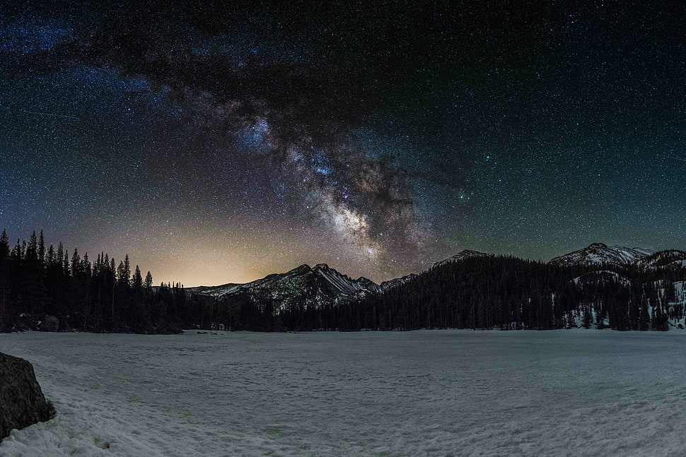 snowy mountain and starry night wallpaper, stars, nature HD wallpaper
