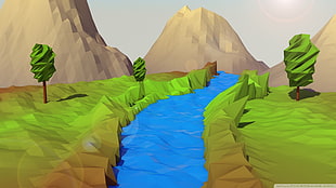 body of water illustration, digital art, simple, low poly