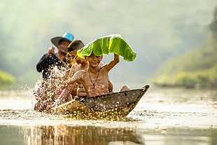 brown wooden boat, photography, nature, Myanmar, Burma HD wallpaper