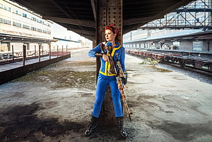 female character holding hunting rifle digital wallpaper, women, redhead, cosplay, Fallout