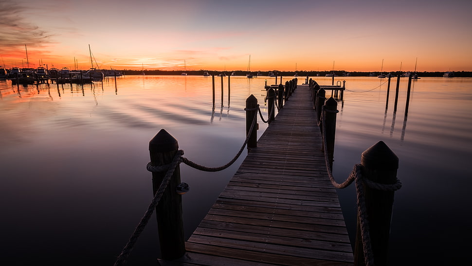gray wooden dock under gray sky, florida HD wallpaper
