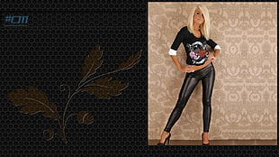 woman wearing black floral 3/4 sleeved shirt and fitted pants