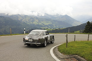 grey car, Aston Martin, mountains, landscape, road