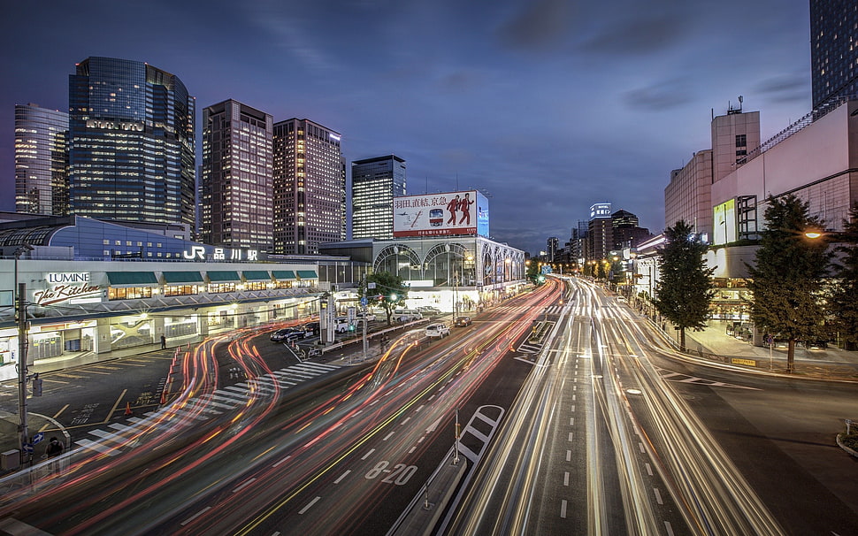 long exposure photo of cars on street during night time HD wallpaper