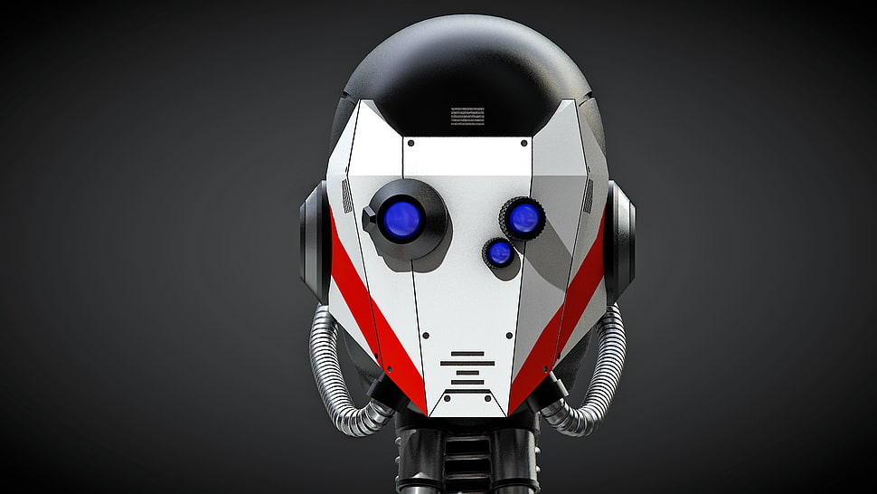 white and red 3-eyed robot illustration, robot, digital art, science fiction HD wallpaper