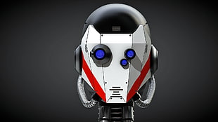 white and red 3-eyed robot illustration, robot, digital art, science fiction