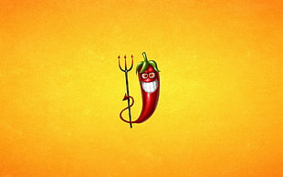 red chili pepper holding trident illustration, minimalism, digital art, simple background, humor HD wallpaper