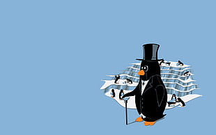 penguin with cane illustration, penguins, minimalism, humor
