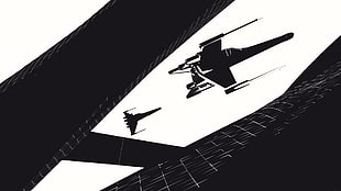 black spaceship illustration, Star Wars, X-wing, monochrome, simple