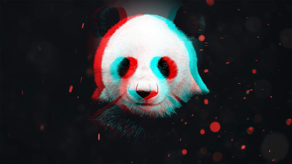 white panda, panda, 3D, particle HD wallpaper
