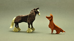 two horse and dog origami decors, animals, origami, paper, horse HD wallpaper