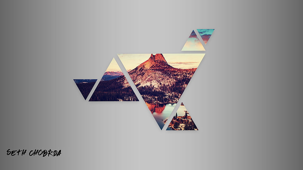 brown and gray mountain, sunset, mountains, geometry, triangle HD wallpaper