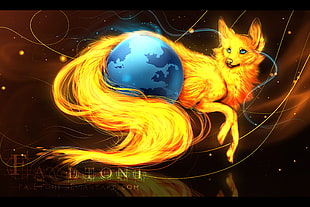 yellow and blue fox illustaration, Mozilla Firefox