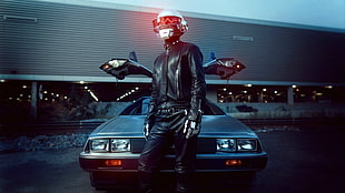 men's black leather biker's jacket, Daft Punk, DeLorean, DMC HD wallpaper
