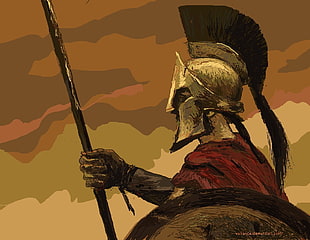 spartan warrior holding round shield