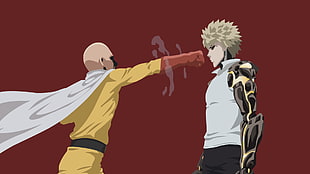 two male anime characters, One-Punch Man, Saitama, Genos, anime HD wallpaper