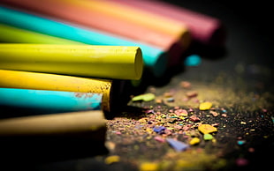 assorted-color chalk lot, colorful, macro