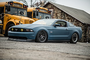 matte-blue Ford Mustang 5.0 coupe, Ford Mustang, muscle cars, Shelby, Shelby GT HD wallpaper