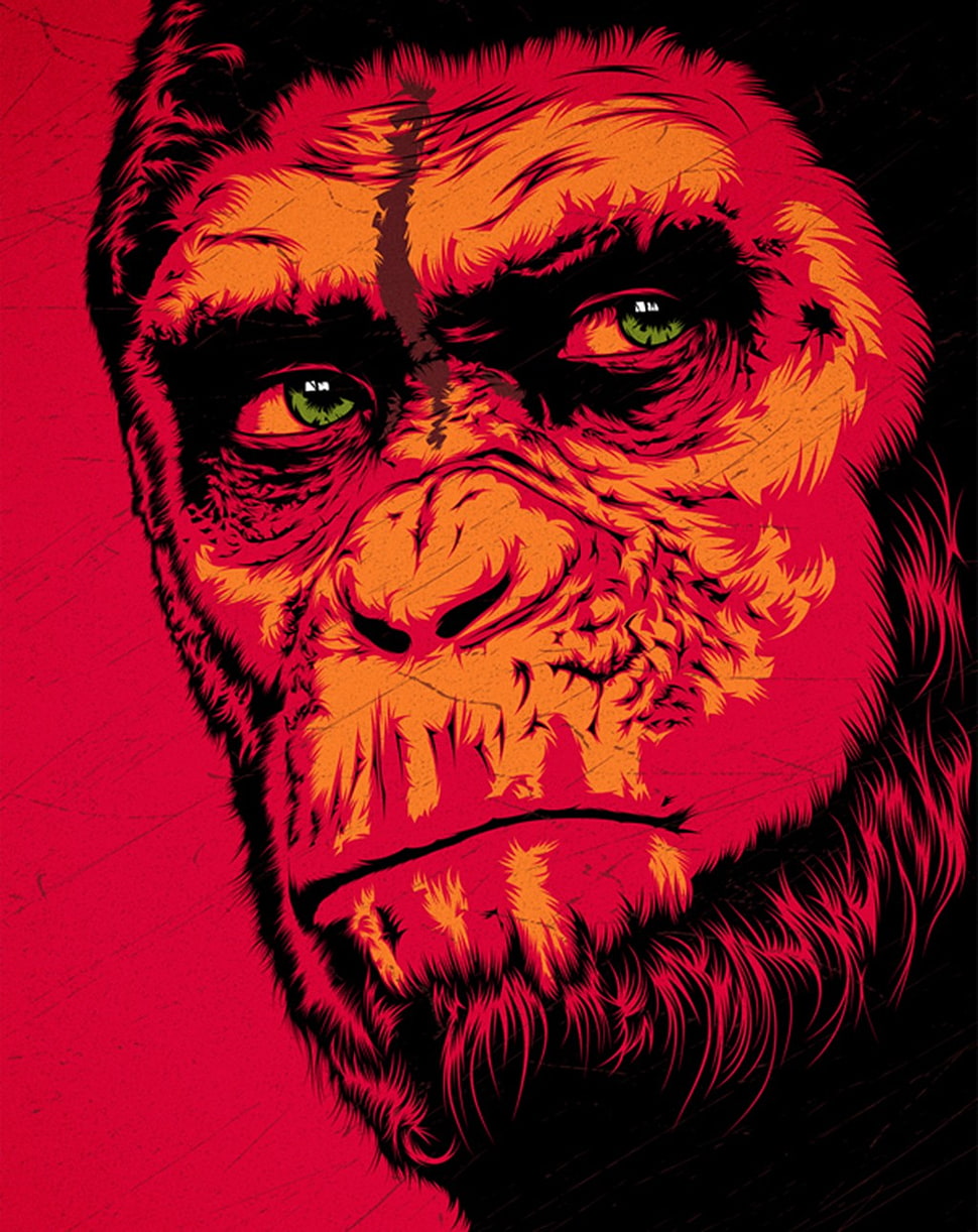 red and black tiger print backpack, apes, Planet of the Apes, red, red background HD wallpaper