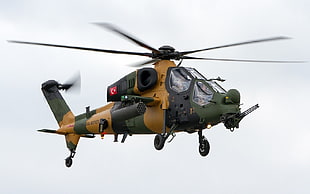 yellow and green helicopter, Turkish Air Force, Turkish, Atak, TAI/AgustaWestland T129