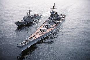 two gray war ships, warship, vehicle, ship, military