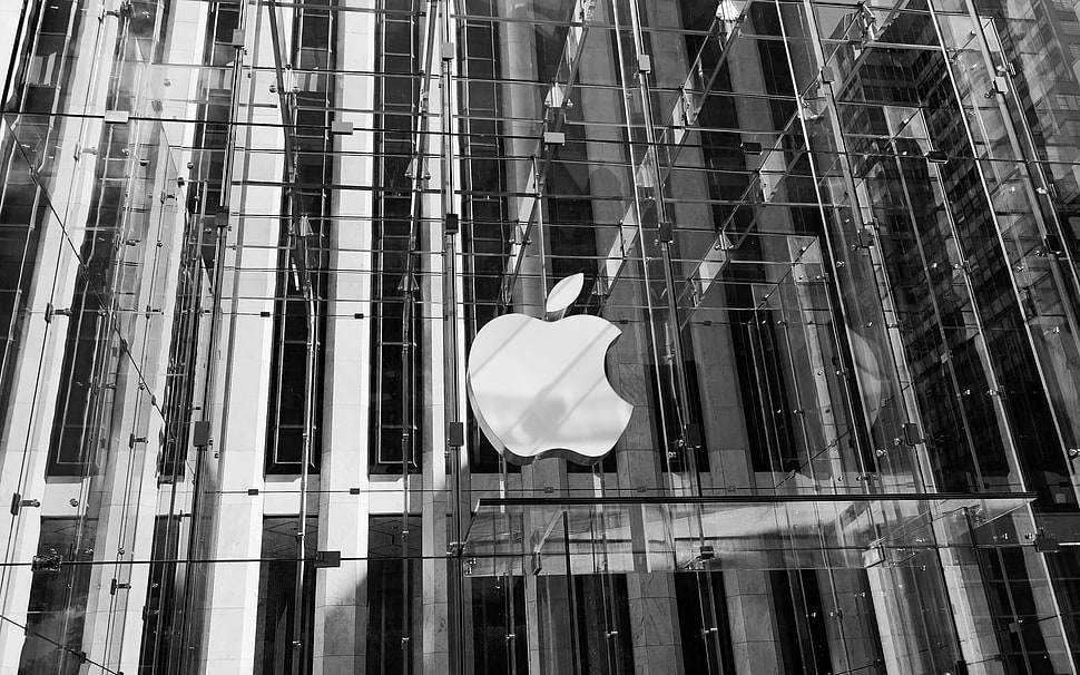 Apple building in gray scale photography HD wallpaper