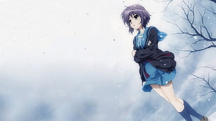 female anime character digital wallpaper, anime, winter, Nagato Yuki, The Melancholy of Haruhi Suzumiya HD wallpaper