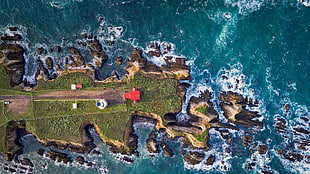 aerial photo of island, landscape, island, sea HD wallpaper