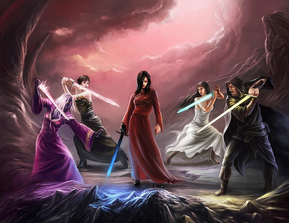 five swordsman painting HD wallpaper