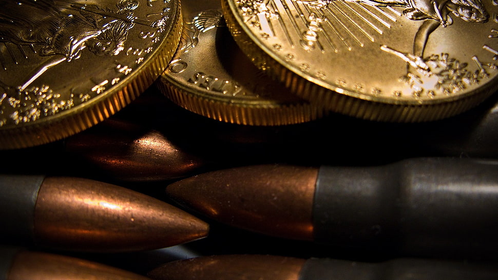 Coins,  Macro,  Bullets,  Gold HD wallpaper