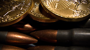 Coins,  Macro,  Bullets,  Gold HD wallpaper